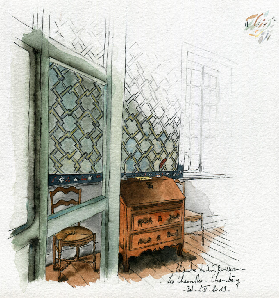dessin de la chambre de jean-Jacques Rousseau aux Charmettes - Bérengère Desmettre